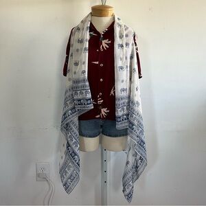 White and Blue Elephant Print Long Vest - One size fits Most